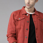 Men Orange Solid Denim Jacket