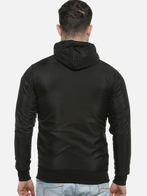 Men Black Solid Windcheater Bomber Jacket