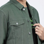 Men Green Solid Denim Jacket