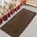 Brown Solid Cotton Shaggy Floor Runner