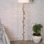 White Gold-Toned Metal Floral Floor Lamp with Shade