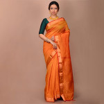 Orange & Copper-Toned Zari Silk Blend Kanjeevaram Saree