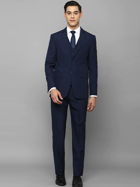 Men Navy Blue Slim Fit Single Breasted 3-Piece Formal Suit