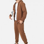 Men Brown Solid Cotton Tracksuit