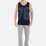 Men Navy Blue & Grey Printed Gym Vest