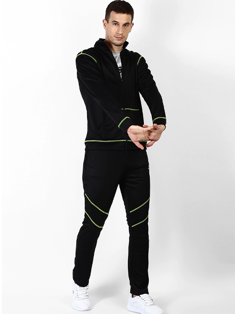 Men Black Solid Tracksuit