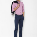 Men Navy Blue Solid Slim Fit Trouser