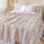 White Printed 162 TC Double King Bed Covers With 2 Pillow Covers