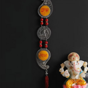 Red & Orange Shubh Labh With Ganesha Patterned Torans