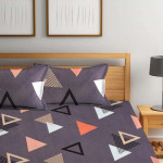 Purple Geometric 210 TC Cotton 1 King Bedsheet with 2 Pillow Covers