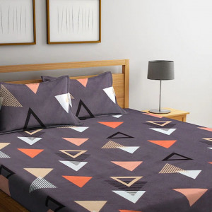 Purple Geometric 210 TC Cotton 1 King Bedsheet with 2 Pillow Covers